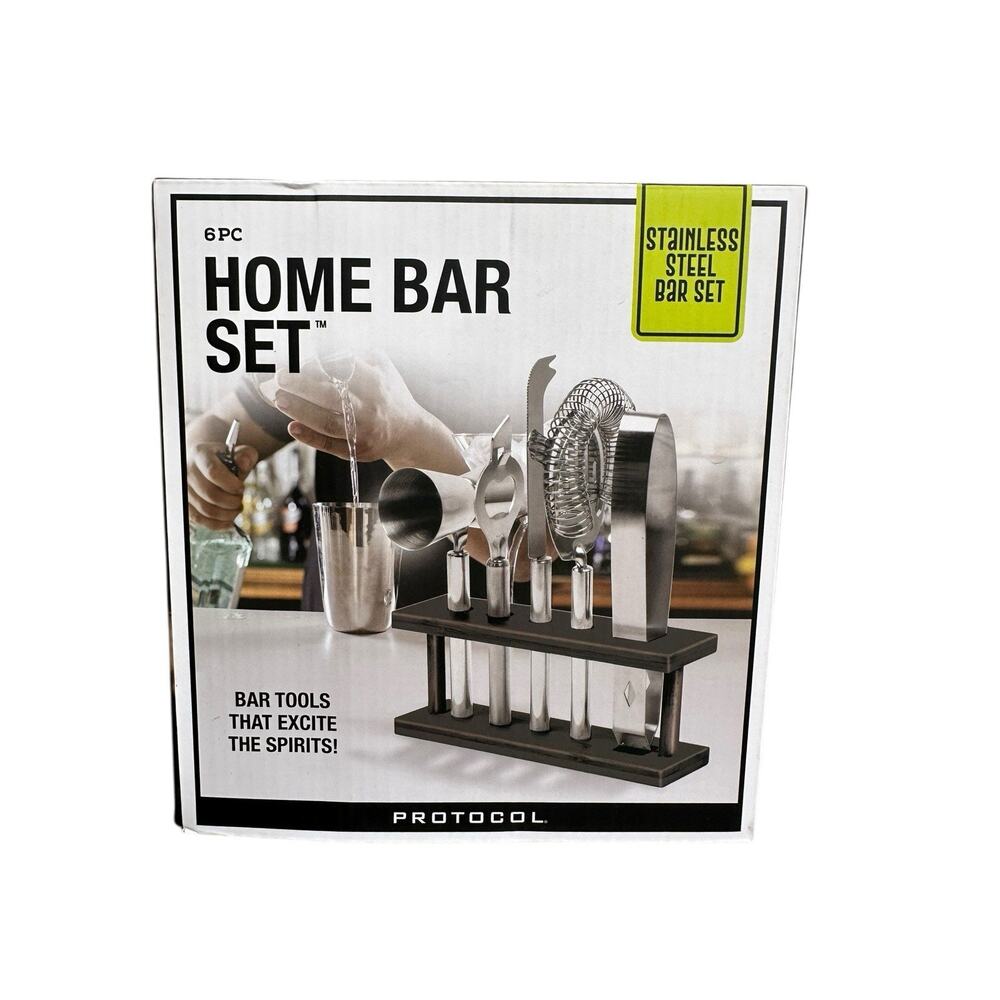 PROTOCOL 6 Piece Stainless Steel Home Bar Set New in Box